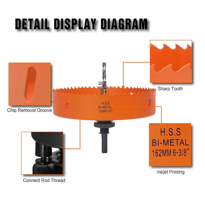 VIKITON 6-3/8 Hole Saw for Recessed Lights, 6.3 Inch Hole Cutter with Dust Bowl Catcher for Led Recessed Lighting 6 Inch and Wood Metal Drywall, Bi-Metal Construction - Image 4